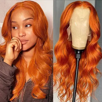 Ярко-оранжевые синтетические волосы на кружеве спереди, парики без клея, Длинные Свободные волны, Термостойкое волокно, Предварительно Выщипанный Натуральный волосяной покров для женщин