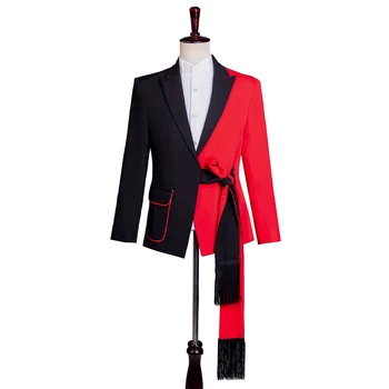 Корейский K-pop Мужской Черно-красный блейзер, пиджак, костюм для вечеринки в ночном клубе, мужская одежда для выступлений на мероприятии