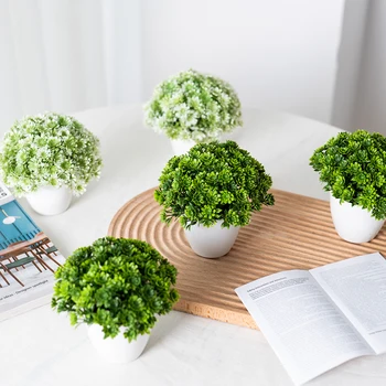 1 ШТ., современная пластиковая имитация мини-зеленых свежих растений в горшках, украшения для дома, офисные украшения из искусственных растений.