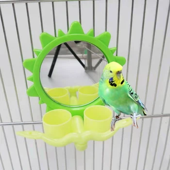 Зеркало для попугая для подвесной кормушки для птиц в клетке с пластиковыми мисками для корма для окуней