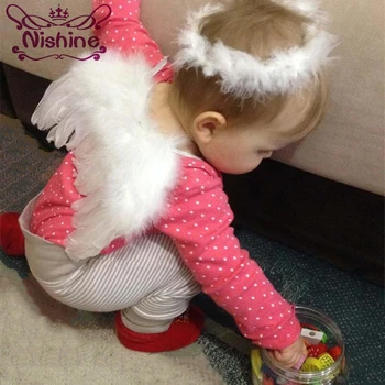Реквизит для фотосессии новорожденных Nishine, детский костюм феи-ангела с крыльями из перьев, повязка на голову, декор для детской Рождественской вечеринки