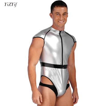 Мужской сексуальный костюм Астронавта для ролевых игр, боди из лакированной кожи с высоким вырезом, комбинезон, клубная одежда для Рейв-вечеринок на Хэллоуин