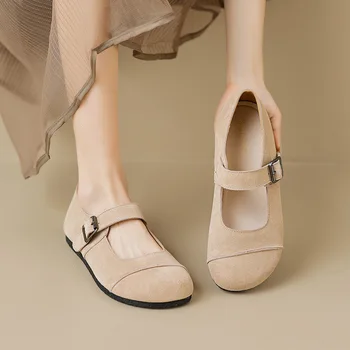 Летняя женская обувь из натуральной кожи на плоской подошве для женщин больших размеров, весенне-осенняя однотонная обувь без застежки