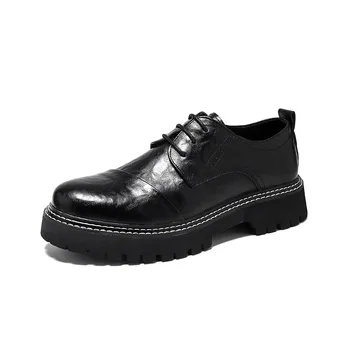 Увеличенные кожаные туфли-дерби для мужчин Модные повседневные дизайнерские туфли на платформе мужские английские черные осенне-зимние мужские модельные туфли