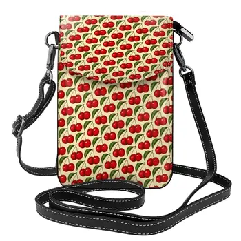 Сумка через плечо с вишневыми фруктами, школьные кожаные сумки с принтом зеленых листьев, женская модная ретро-сумочка