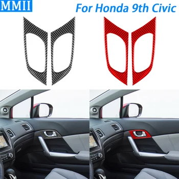 Для Honda 9th Civic Coupe Sedan 2013-2015, внутренняя дверная ручка из настоящего углеродного волокна, накладка на панель, аксессуары для интерьера автомобиля, наклейка