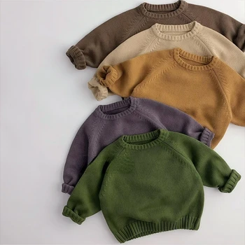 Детский свитер Осень-зима 2022, универсальный свитер для мальчиков, вязаный ретро-пуловер, куртка через плечо, Свободный хлопковый пуловер