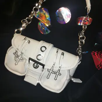Модные дизайнерские цепочки Женская маленькая квадратная сумочка Повседневная Универсальная женская сумка через плечо Винтажные женские сумки-тоут с заклепками подмышками