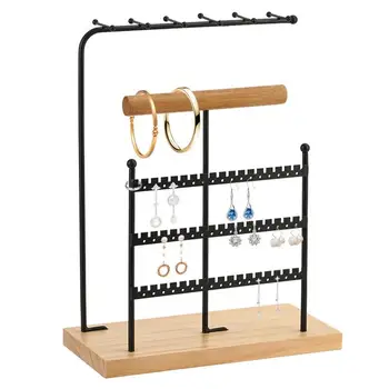 Подставка-органайзер для ожерелья, 5-уровневый держатель для ожерелья с деревянным основанием, подставка для показа сережек, органайзер для ювелирных изделий, держатель для сережек