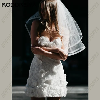 RODDRSYA Короткое свадебное платье без бретелек для женщин, 3D Цветочный принт, молния, без спинки, Свадебная вечеринка, Милые платья для невесты без рукавов
