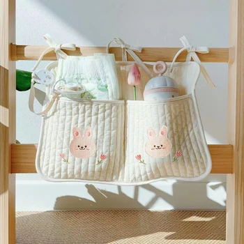 Сумка для хранения органайзера для кроватки новорожденного, сумка для подгузников, детские принадлежности, игрушки, постельные принадлежности, хлопковая сумка для мамы с вышивкой, Bebe
