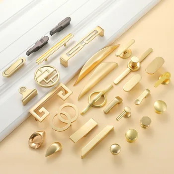Современные Золотые ручки ящиков кухонного шкафа Мебель в китайском стиле Дверные ручки гардероба Фурнитурные ручки и декоративные ручки