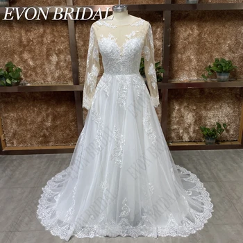 EVON BRIDAL Реальные фото Свадебных платьев с длинным рукавом Для женщин, Бохо, vestidos de novia, кружевные тюлевые Платья для невесты, сшитые на заказ