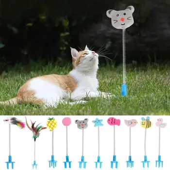 Игрушка-качалка для кошек Многоцветная Пружинящая игрушка из перьев С колокольчиком Мышь Мини-Колокольчик Ловец кошек Интерактивная игрушка для кошек