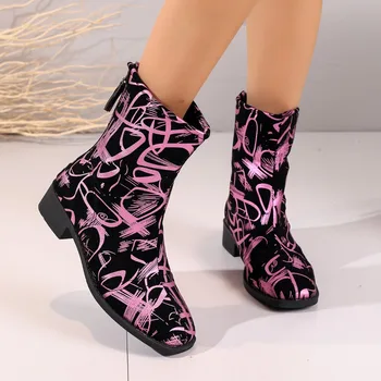 Botas Mujer Invierno / новинка 2023 года; женские ботинки с модным принтом; женские короткие сапоги-бочонки; большой размер 42; уличная повседневная женская обувь;