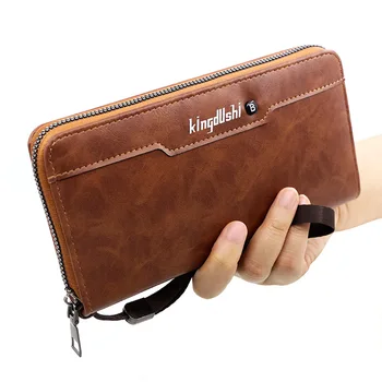 Мужской кошелек из искусственной кожи высокого класса, изысканный, большой емкости, длинный зажим для денег, модная деловая мужская сумка на молнии