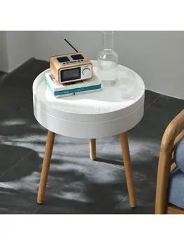 Угловой приставной столик в гостиной, простой диван для хранения вещей из массива дерева, скандинавский диван, маленький круглый столик, мини-прикроватная тумбочка, простой кофейный столик