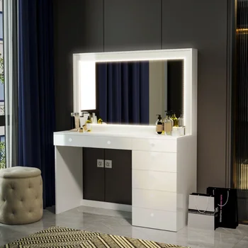Ember Interiors Ellie Современный туалетный столик, окрашенный в белый цвет, со светодиодной подсветкой, для спальни