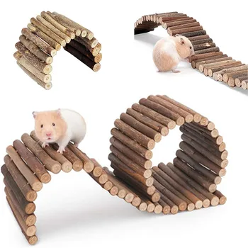 Деревянные игрушки для дрессировки маленьких домашних животных, Хомяк, Деревянная лестница, забор, 2 в 1, лестница для птиц, Шиншилла, Натуральные принадлежности для ландшафтного дизайна