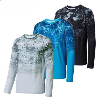 Одежда для рыбалки, мужская рубашка с длинным рукавом, 50 + UPF, Летние быстросохнущие топы, Легкие дышащие уличные рубашки