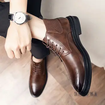 Мужская обувь, ботинки, Новое поступление 2023 года, модные брендовые Удобные ботильоны для мужчин, Кожаные ботинки на шнуровке в британском стиле, Ретро A94