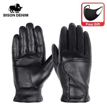 Зимние перчатки из овчины BISON DENIM Теплые мужские перчатки из натуральной кожи с термоволокном и сенсорным экраном для вождения Зимние перчатки для верховой езды