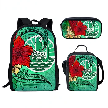 Таити Полинезийский Гибискус 3 шт./компл. Рюкзак с 3D принтом для школьников, Сумка для книг, Аниме, рюкзак для ноутбука, Сумка для ланча, пенал