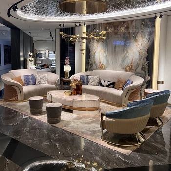 Дизайнерская мебель по индивидуальному заказу итальянская светлая роскошная вилла высокого класса с большим четырехместным кожаным диваном-комбинацией