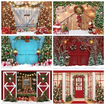 Рождественский фон для деревянной двери, блестящий шар, детский семейный портрет, декор для вечеринки, фон для фотосъемки, реквизит для фотостудии