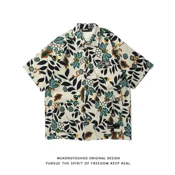 EOENKKY/ 2023 Oversize Рубашка с Коротким Рукавом в стиле Ретро С Цветочным Принтом, Свободные Повседневные Мужские Рубашки, Мужская Гавайская Одежда