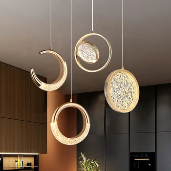 Роскошный современный подвесной светильник, круглые металлические светодиодные лампы для кухни, спальни, прохода, коридора, лампы для домашнего декора, лампы серии Crystal