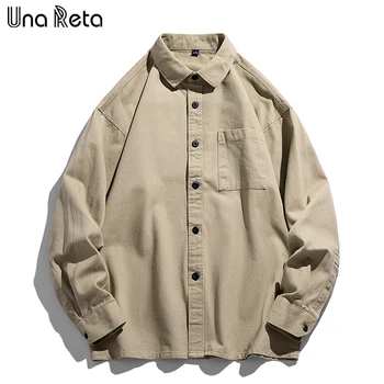 Хлопковая мужская рубашка Una Reta, весна-осень, новая однотонная рубашка высокого качества в стиле харадзюку, уличная одежда, повседневные рубашки в стиле ретро для мужчин