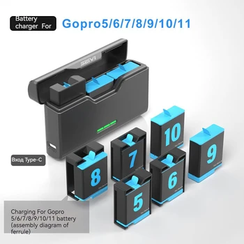 универсальное зарядное устройство для GoPro Hero 11 10 9 8 7 6 5 Аксессуары для камеры Чехол для быстрой смарт-зарядки Зарядное устройство Ящик для хранения Слот SD