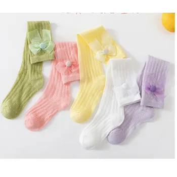 Чулки для девочек летние тонкие сетчатые дышащие носки принцессы с милым бантом для девочек, детские летние длинные носки для младенцев
