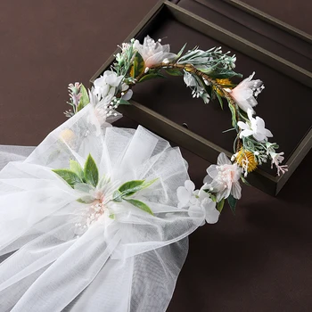 Свадебный головной убор невесты, венок, цветочные украшения, аксессуары для повязок на голову