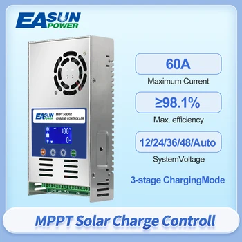 Солнечный Контроллер EASUN MPPT 60A Поддержка 12V 24V 36V 48V Защита аккумулятора От перезаряда Максимальный Фотоэлектрический Вход 190Voc ЖК-дисплей