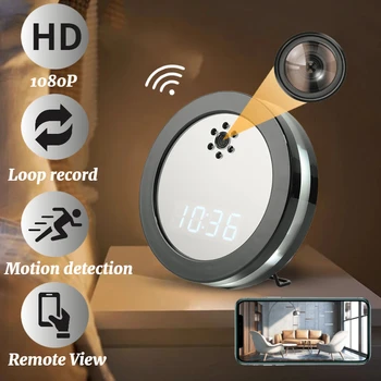 Мини-камера 1080P HD, WIFI, камера-будильник, ночное видение, Двусторонний звук, Обнаружение движения, Домашняя охрана, камера-няня, Зеркальные часы, камера-камера