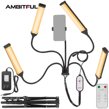 AMBITFUL AL-04 30W Four Arms LED Fill Light Гибкий Видеосигнал 2800K-5600K с Держателем Телефона, Световой Подставкой для Фотосъемки