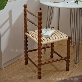 Обеденный стул из цельного дерева, сплетенный из веревки, Стул для акцента в гостиной, Обеденный стол, Стулья для отдыха, Дизайнерский стул, Обеденные Стулья