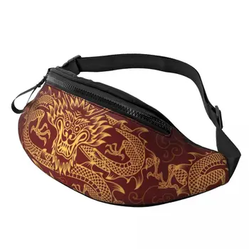 Поясная сумка с рисунком красного японского дракона для мужчин и женщин, модная поясная сумка через плечо в стиле Азиатского Востока, сумка для телефона и денег