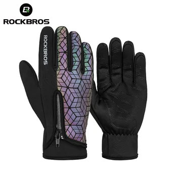 Официальные зимние перчатки Rockbros с сенсорным экраном из теплого флиса, перчатки для скалолазания, катания на лыжах, велосипедные перчатки, Ветрозащитные теплые велосипедные перчатки