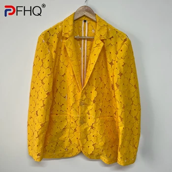 PFHQ Высококачественный Выдалбливают Оригинальный Дизайн Ниши Мужской Повседневный костюм Пальто Уличный Сплошной цвет 2023 Модная Солнцезащитная куртка Стильная