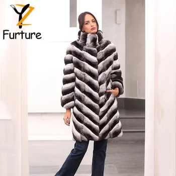 YZ Натуральный мех Шиншиллы, кролика Рекс, Теплая зимняя высококачественная куртка из натурального меха, модные женские толстые Длинные пальто