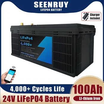 Аккумулятор LiFePO4 24V 100Ah Встроенный литий-железо-фосфатный аккумулятор BMS для солнечной энергосистемы, дом на колесах, троллинг-мотор на солнечной батарее