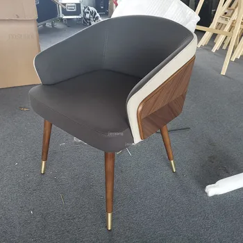 Роскошные обеденные стулья в скандинавском стиле, простой современный стул для столовой для отдыха, креативная кухонная мебель из массива дерева/кожи B