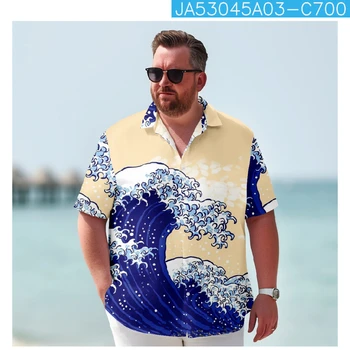 Мужская одежда Блузка с волнистым принтом Летняя Винтажная Гавайская рубашка с коротким рукавом Быстросохнущие Повседневные Пляжные рубашки Топы