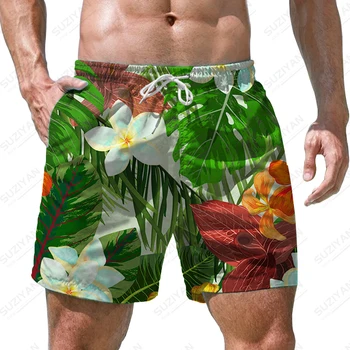 Летние новые мужские шорты с 3D принтом тропических растений, мужские шорты в стиле отпуска, мужские шорты, модный тренд, повседневные мужские шорты
