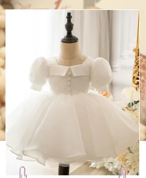 Платье для девочки на 1-й день рождения, Белое кружевное платье принцессы для крещения, Тюлевое детское свадебное платье, бальное платье для девочки на крестины