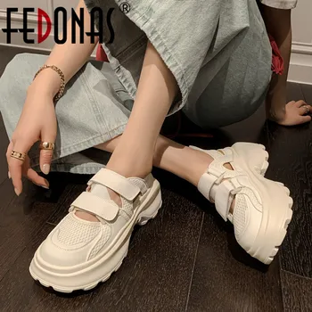FEDONAS Сращивает женские босоножки из натуральной кожи, кроссовки на платформе и высоком каблуке Для отдыха, удобную повседневную уличную обувь Woman 2023