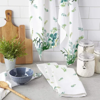 Акварельное кухонное полотенце с листьями эвкалипта, впитывающая салфетка для посуды, полотенце для посуды для кухни, инструмент для бытовой уборки.